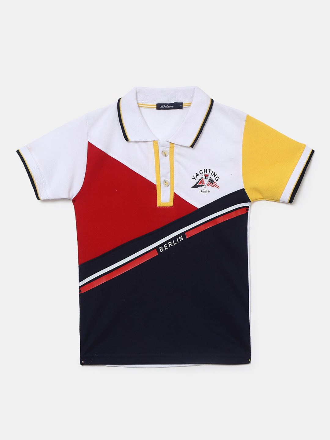 

V-Mart Boys Colourblocked Polo Collar Cotton T-shirt, White