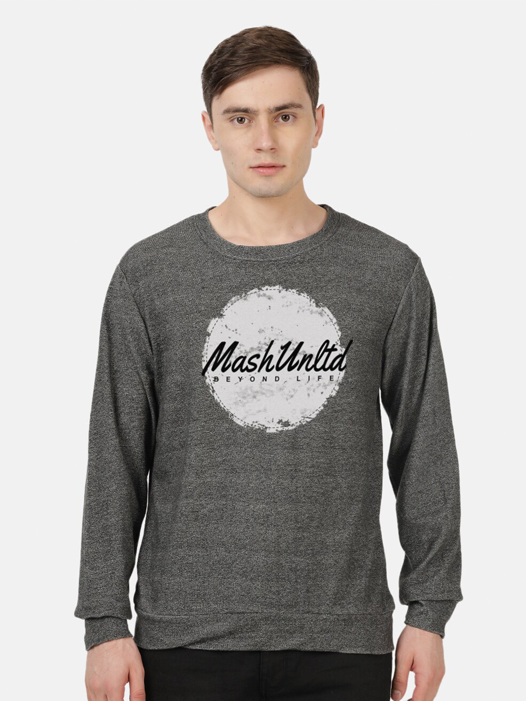 

MASH UNLIMITED Men Printed Pure Cotton Sweatshirt, Charcoal