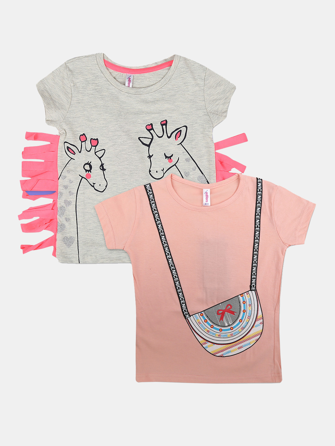 

V-Mart Girls Pack Of 2 Printed T-shirt, Beige