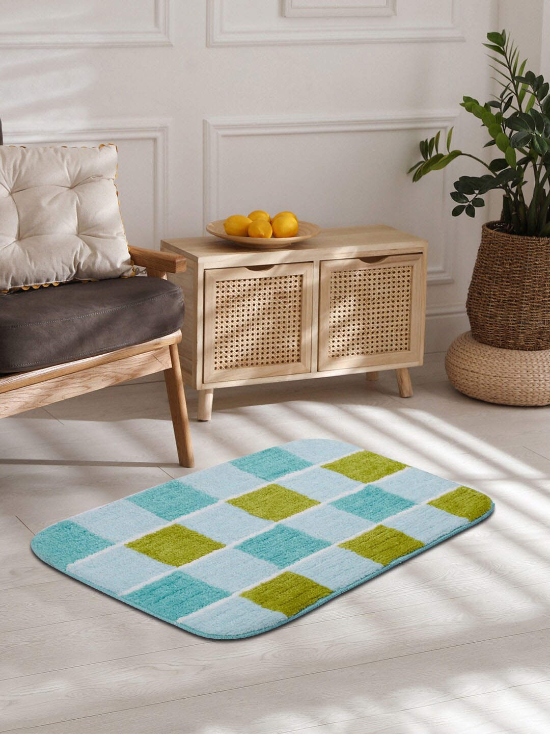 

HomeTown Set Of 2 Turquoise Blue & Green Striped 1400 GSM Anti-Skid Bath Rug