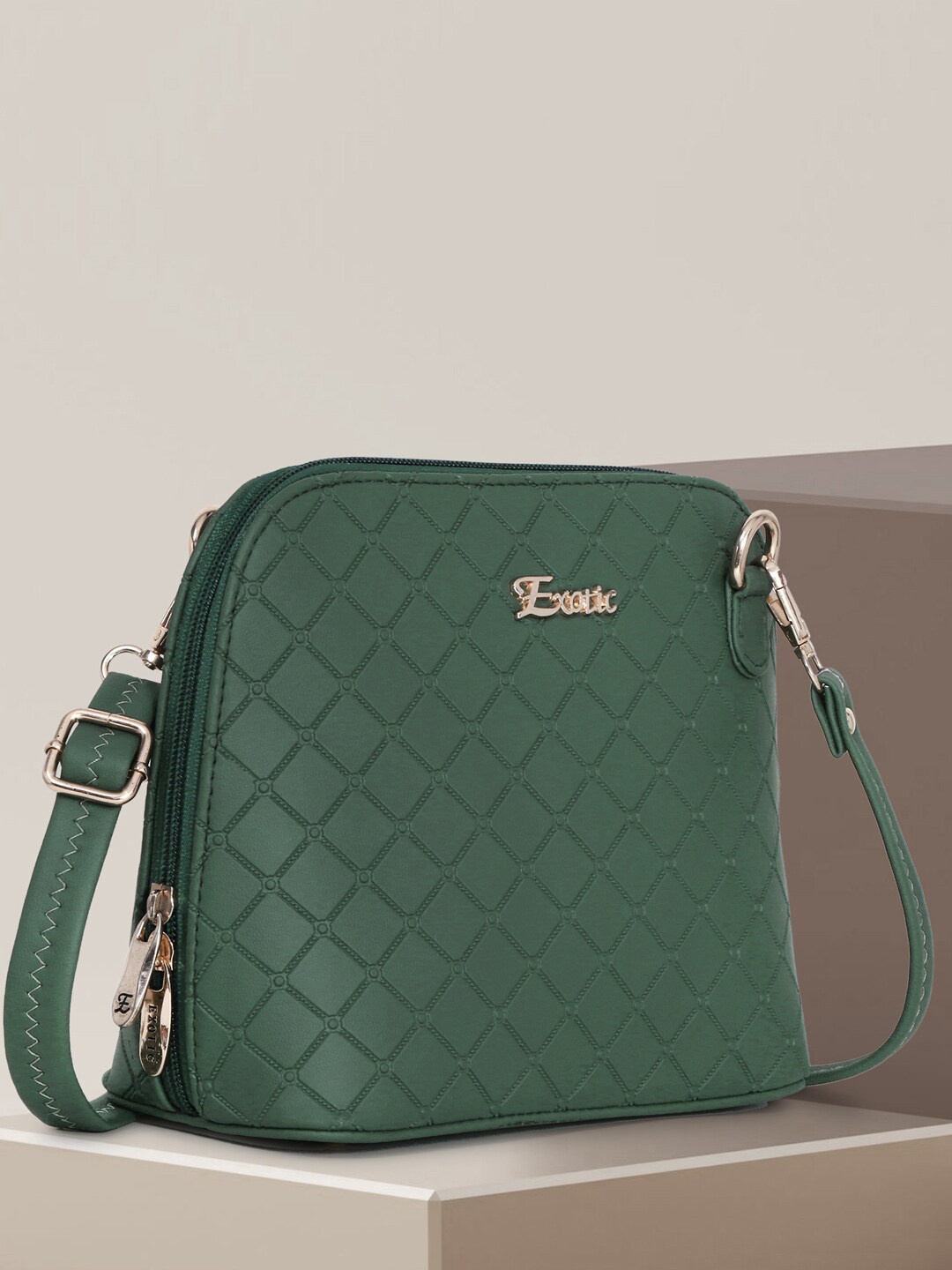 

Exotic Geometric Textured PU Structured Sling Bag, Green