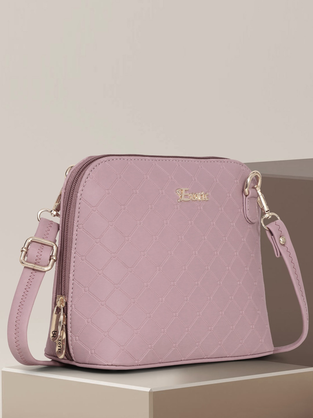 

Exotic Rose Geometric Textured Structured Sling Bag