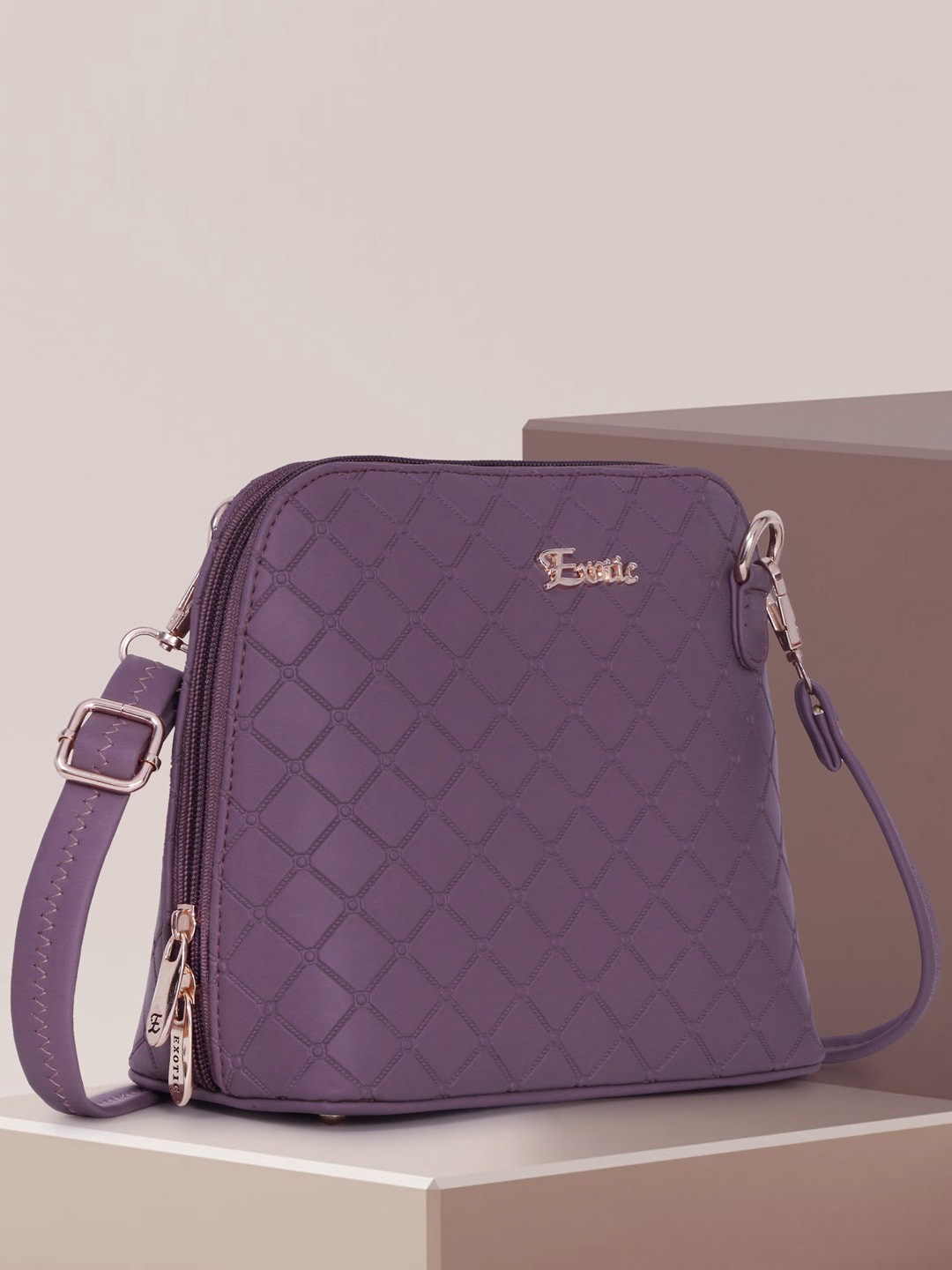 

Exotic Purple Geometric Textured PU Structured Sling Bag