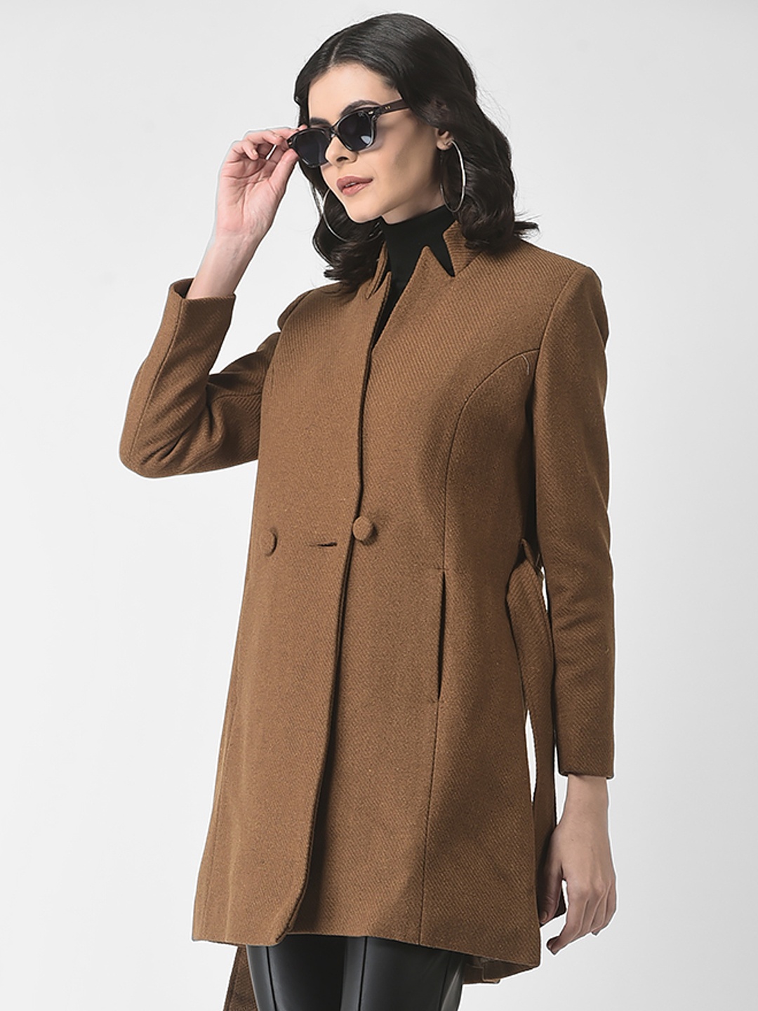 

Crimsoune Club Women Double-Breasted Overcoat With Belt, Tan