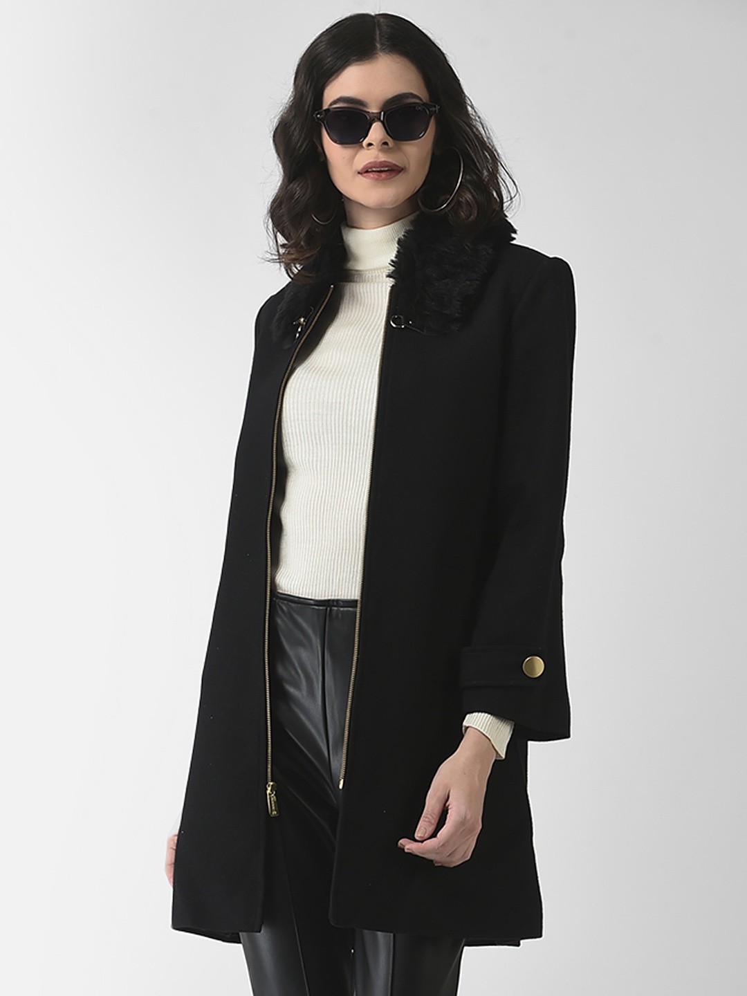 

Crimsoune Club Women Single-Breasted Overcoat, Black