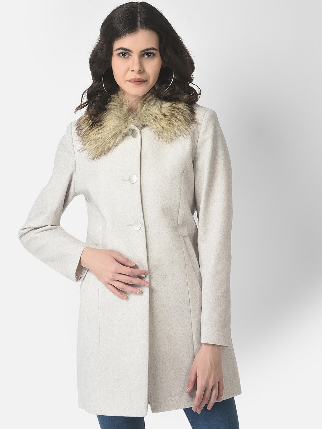 

Crimsoune Club Women Double-Breasted Overcoat, Off white