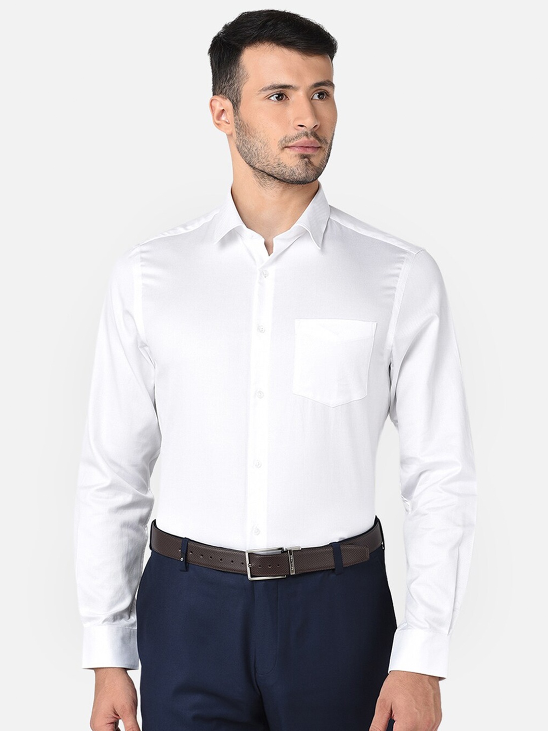 

J Hampstead Men Classic Slim Fit Cotton Formal Shirt, Off white