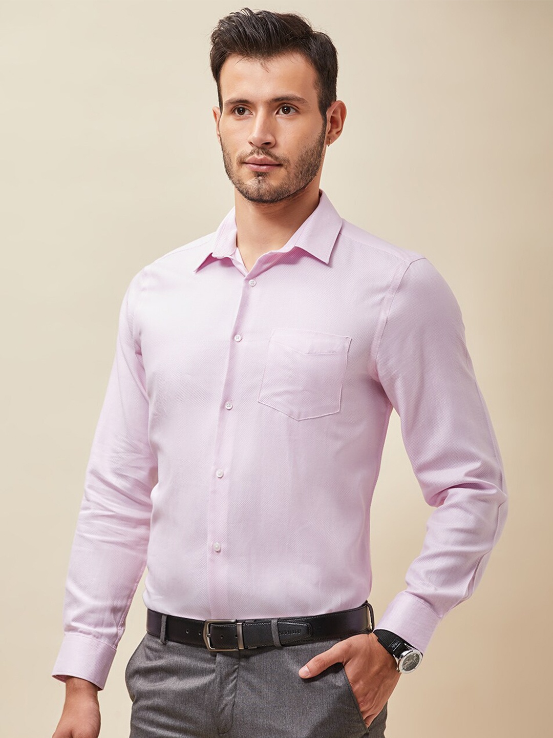 

J Hampstead Men Classic Slim Fit Cotton Formal Shirt, Pink