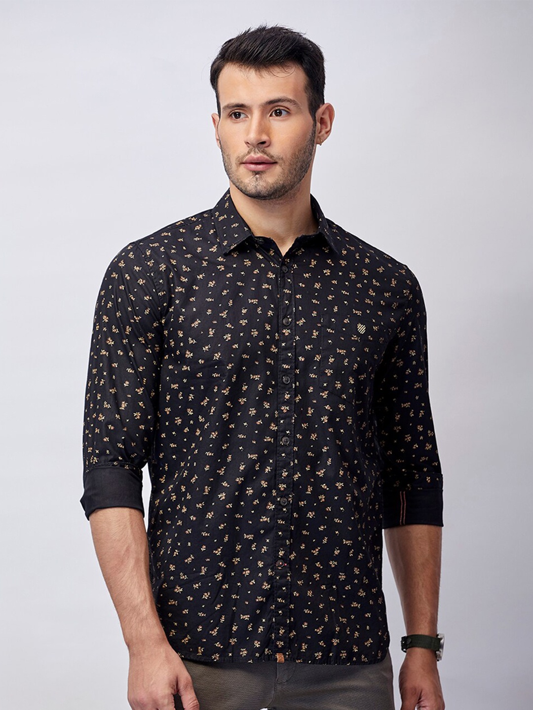 

J Hampstead Men Classic Slim Fit Floral Printed Cotton Casual Shirt, Black