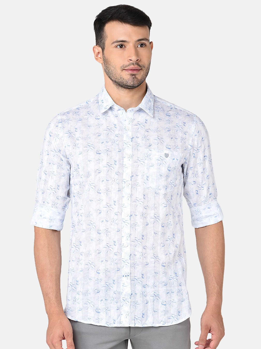 

J Hampstead Men Classic Slim Fit Floral Printed Cotton Casual Shirt, White
