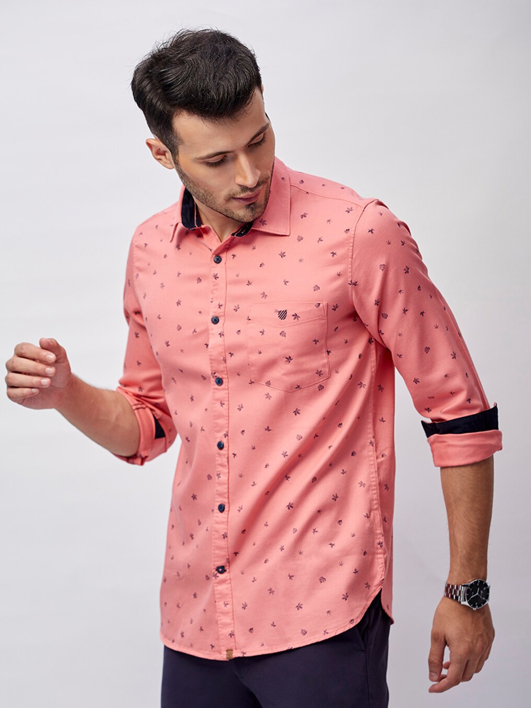 

J Hampstead Men Cotton Classic Slim Fit Printed Casual Shirt, Pink