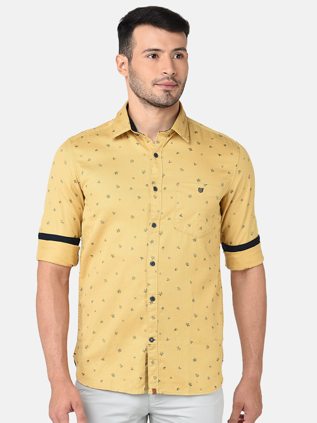 

J Hampstead Men Cotton Classic Slim Fit Floral Printed Casual Shirt, Mustard