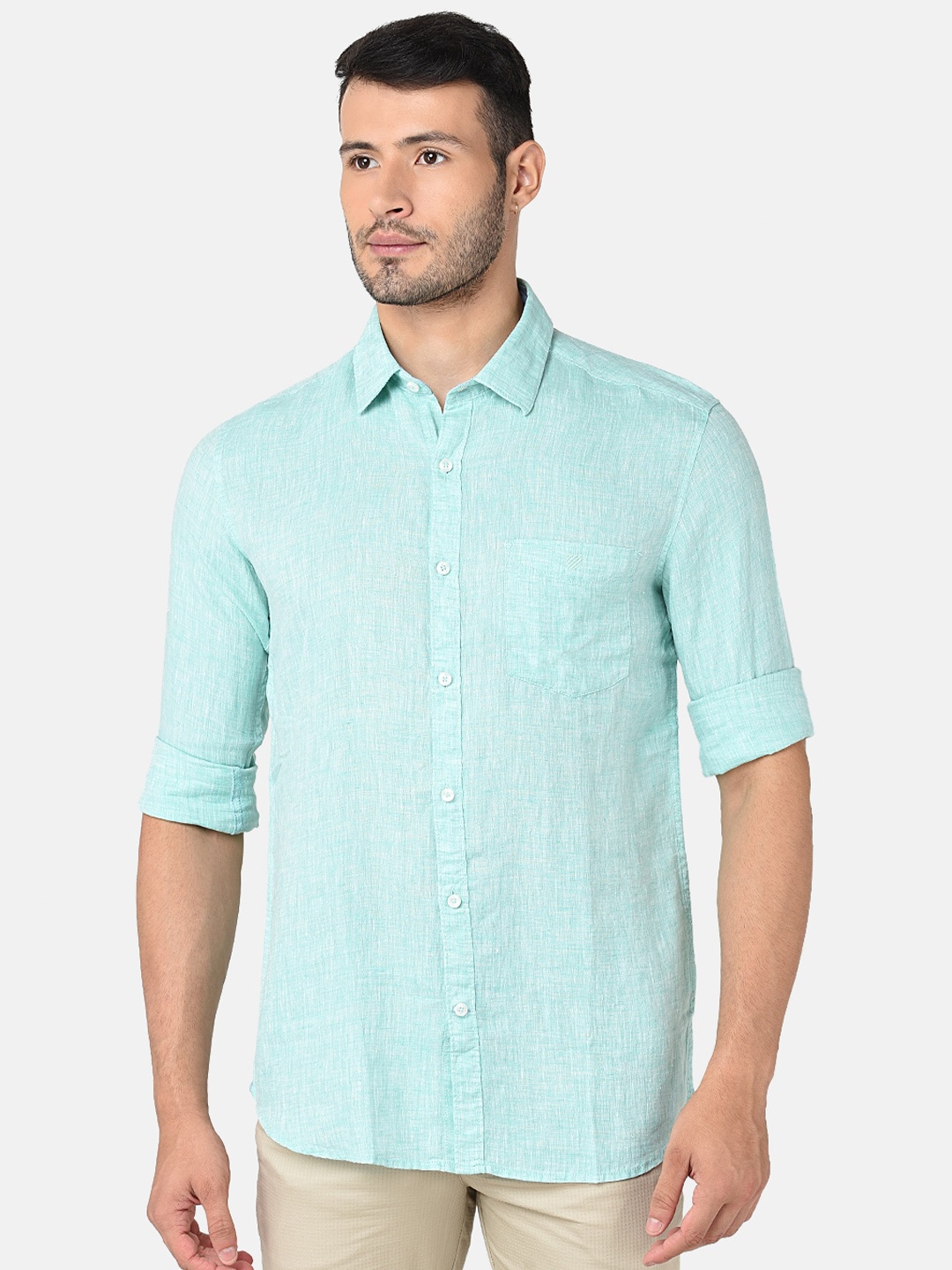 

J Hampstead Men Cotton Solid Classic Slim Fit Casual Shirt, Green
