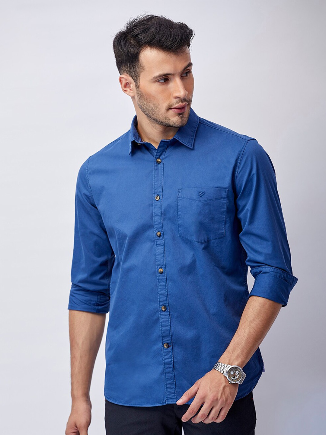 

J Hampstead Men Classic Slim Fit Cotton Casual Shirt, Blue