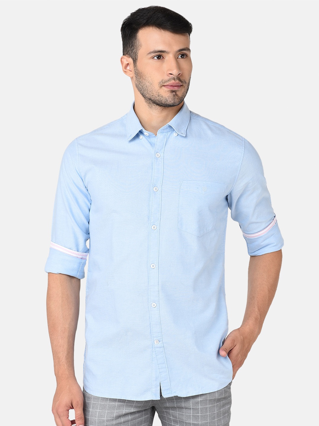 

J Hampstead Men Classic Slim Fit Cotton Casual Shirt, Blue