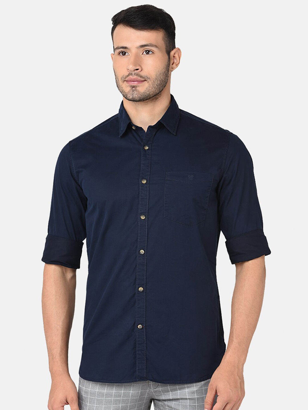 

J Hampstead Men Classic Slim Fit Cotton Casual Shirt, Navy blue
