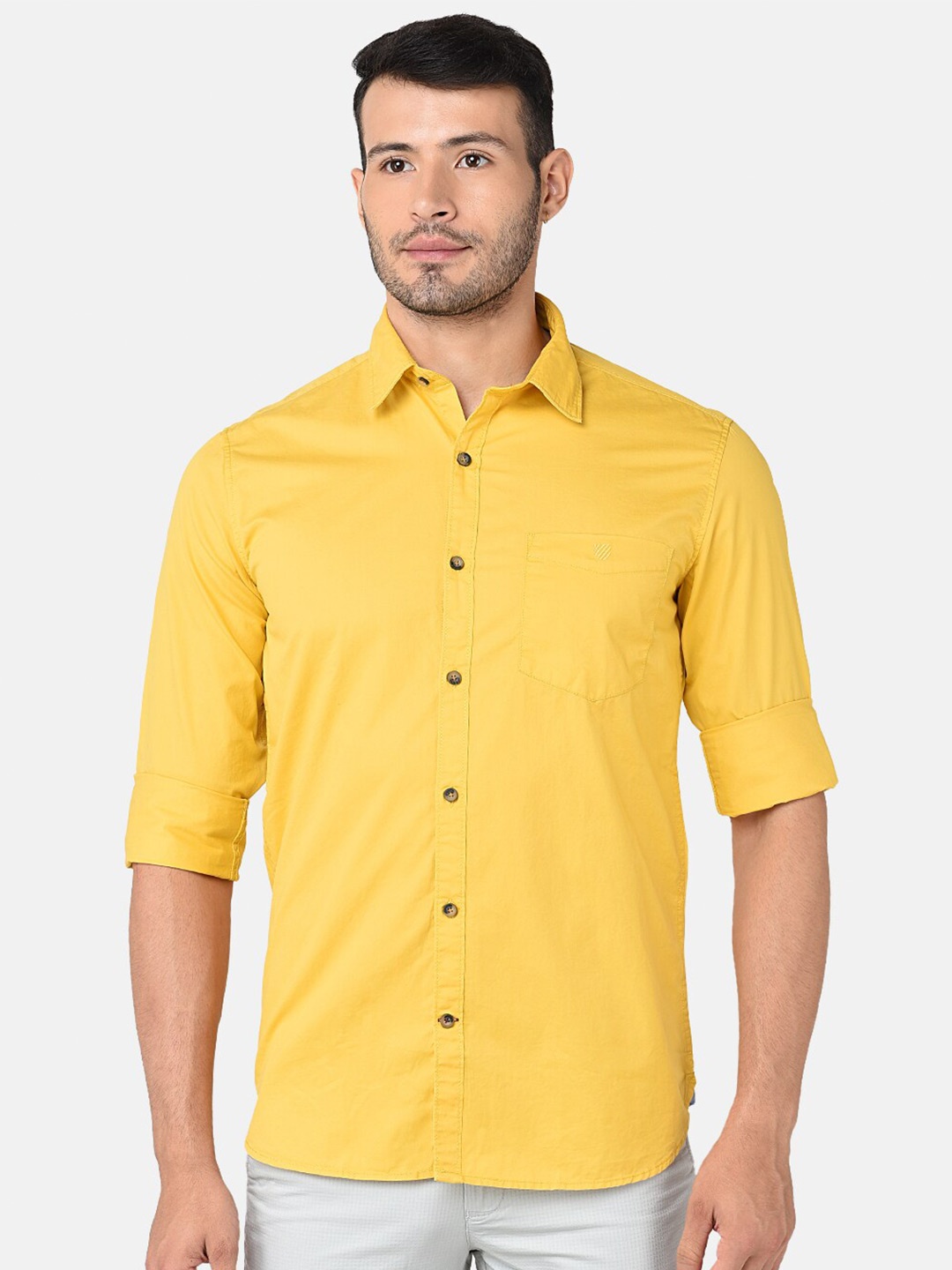

J Hampstead Men Classic Slim Fit Cotton Casual Shirt, Yellow