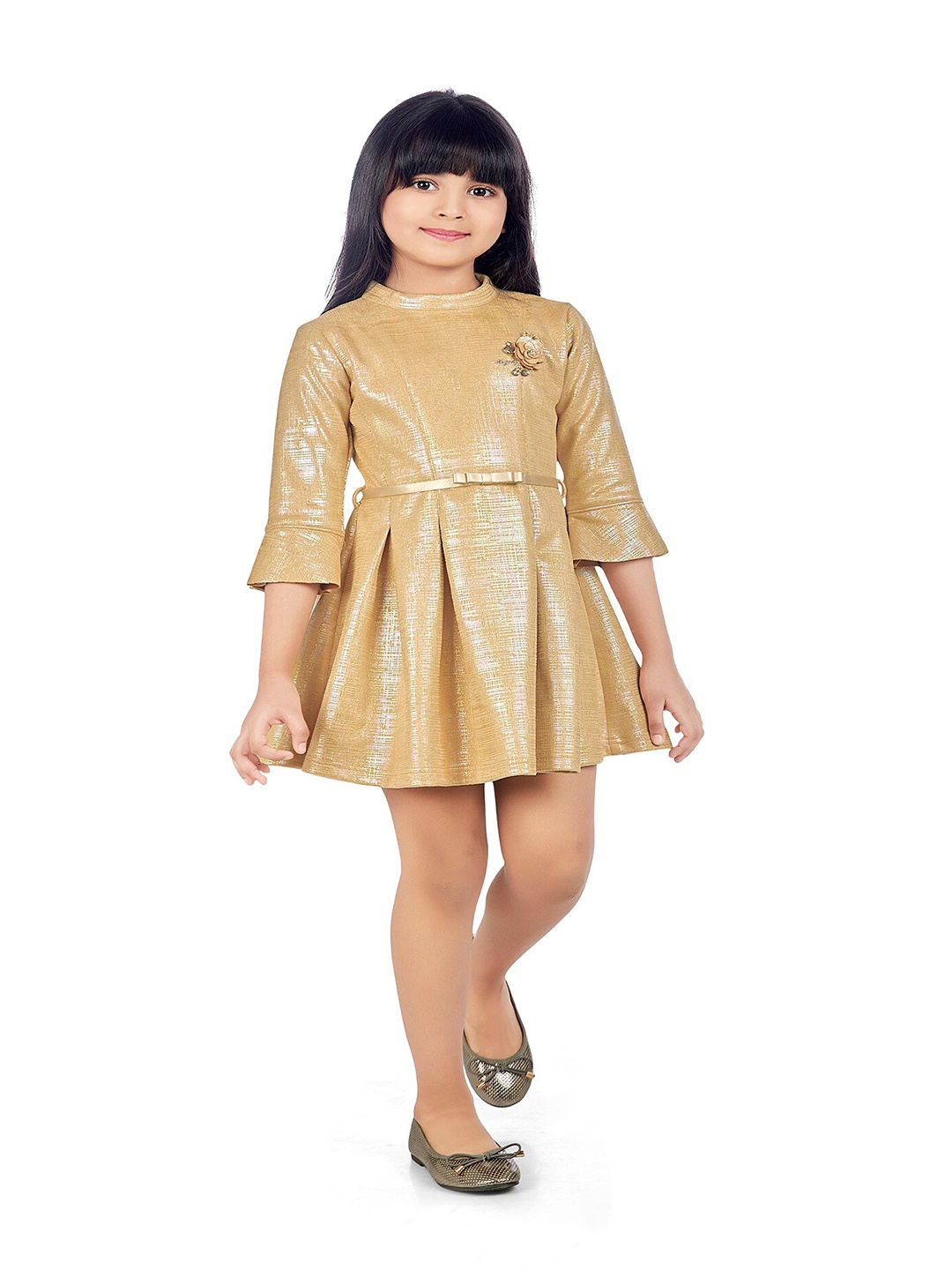 

Tiny Baby Girls Satin Mini Dress, Mustard