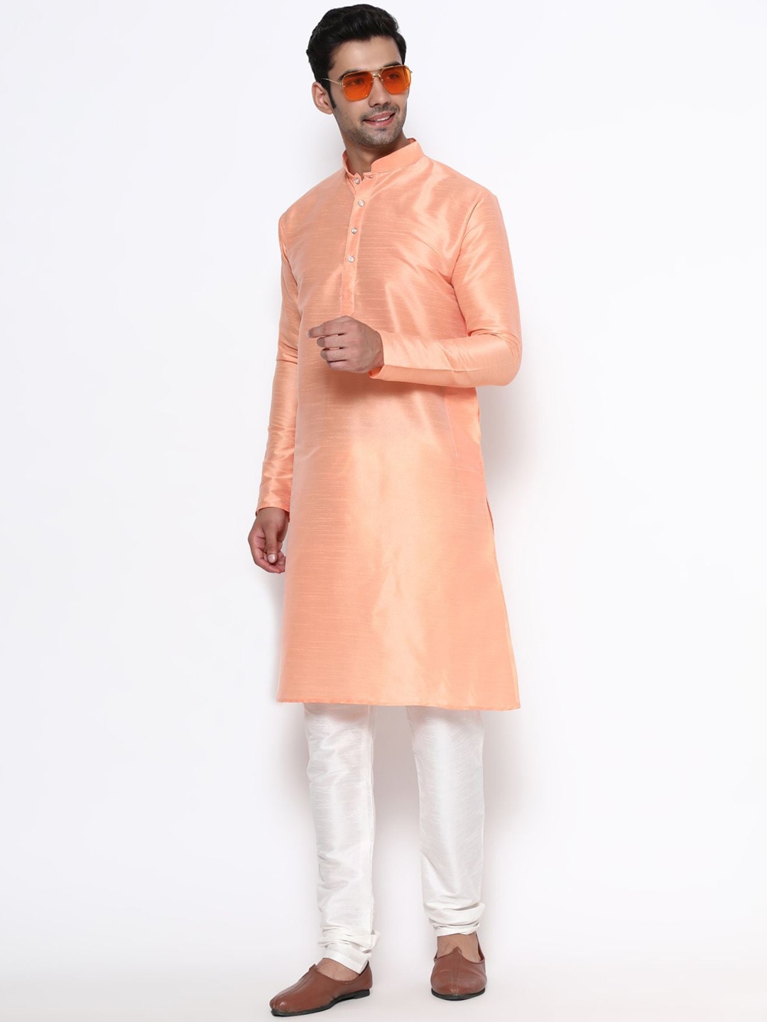 

PREMROOP- THE STYLE YOU LOVE Men Solid Kurta with churidar, Peach