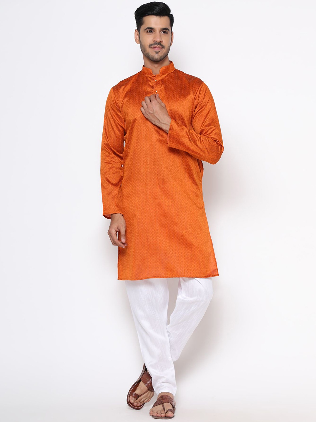 

PREMROOP- THE STYLE YOU LOVE Men Ethnic Motifs Kurta with Pyjamas, Mustard