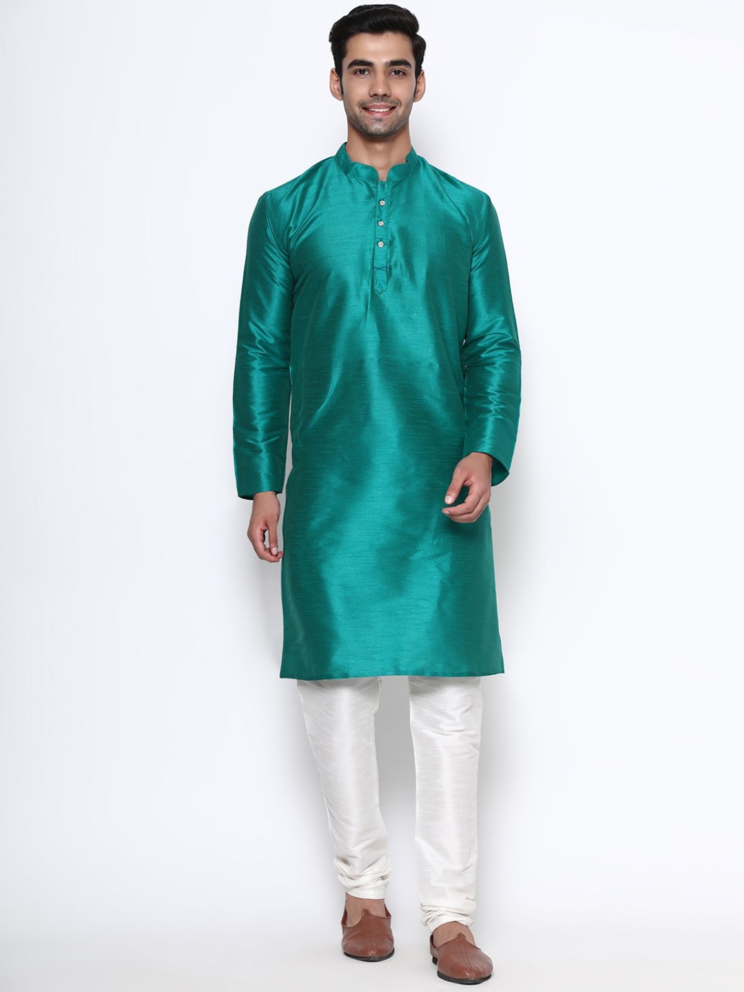 

PREMROOP- THE STYLE YOU LOVE Men Solid Kurta with Churidar, Teal