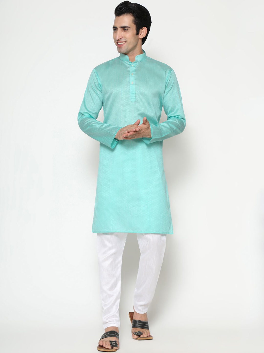 

PREMROOP- THE STYLE YOU LOVE Men Ethnic Motifs Kurta with Pyjamas, Teal