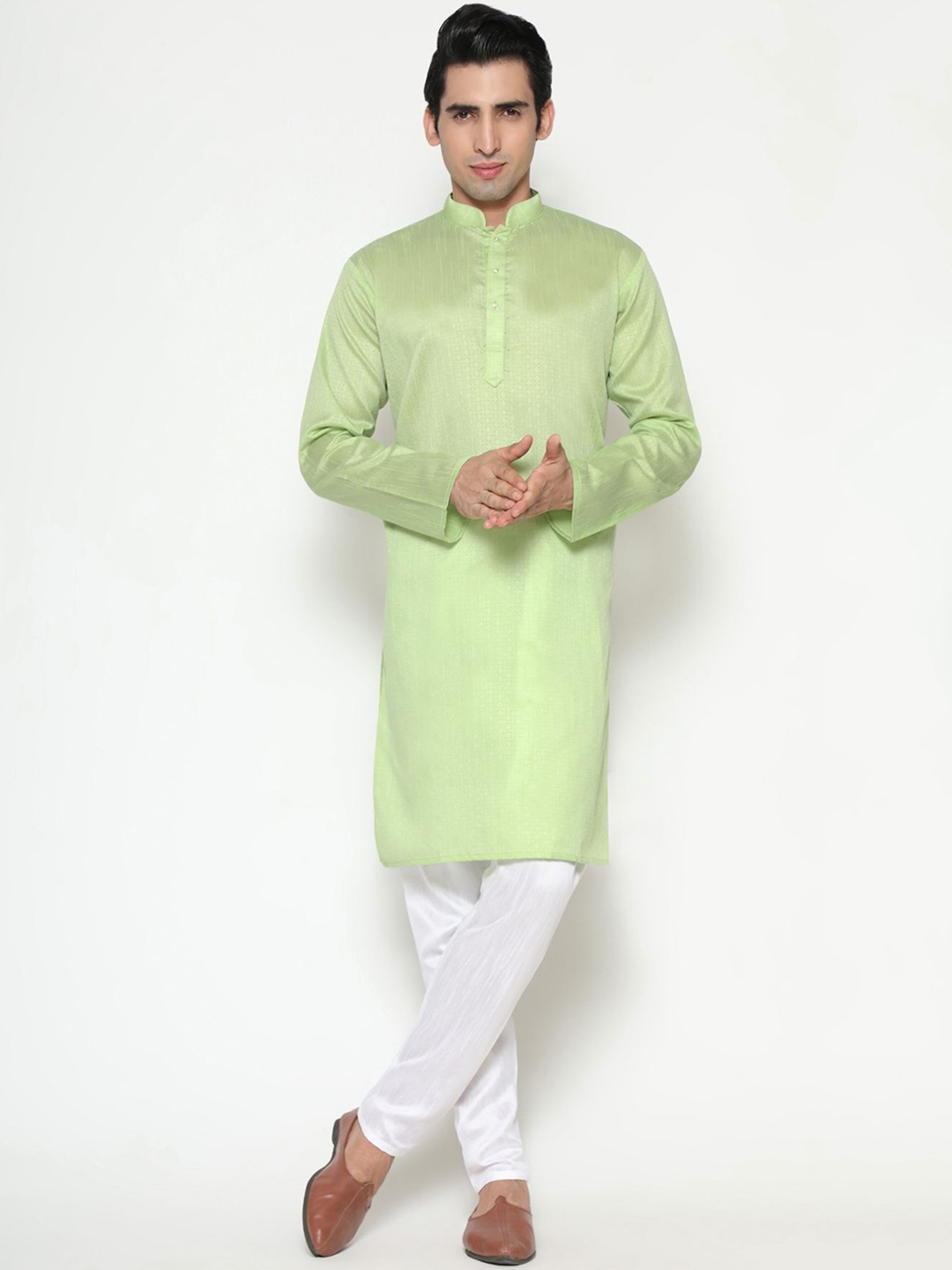 

PREMROOP- THE STYLE YOU LOVE Men Ethnic Motifs Kurta with Pyjamas, Sea green