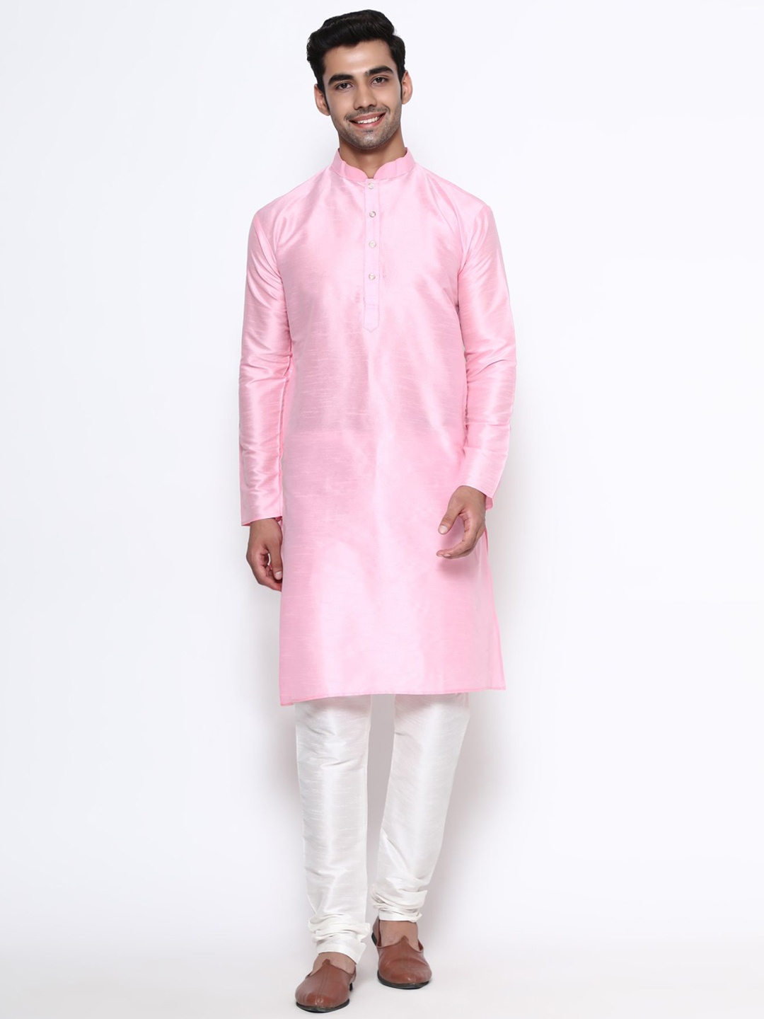 

PREMROOP- THE STYLE YOU LOVE Men Mandarin Collar Kurta with Churidar, Pink