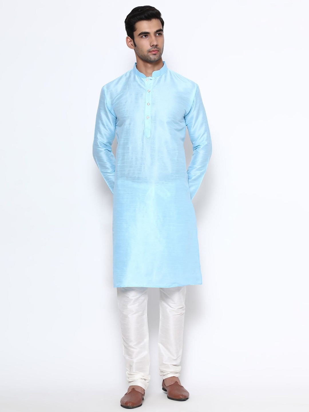 

PREMROOP- THE STYLE YOU LOVE Men Solid Kurta with Churidar, Turquoise blue