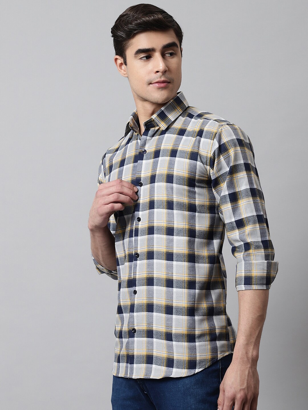 

JAINISH Men Classic Tartan Checks Cotton Casual Shirt, Navy blue