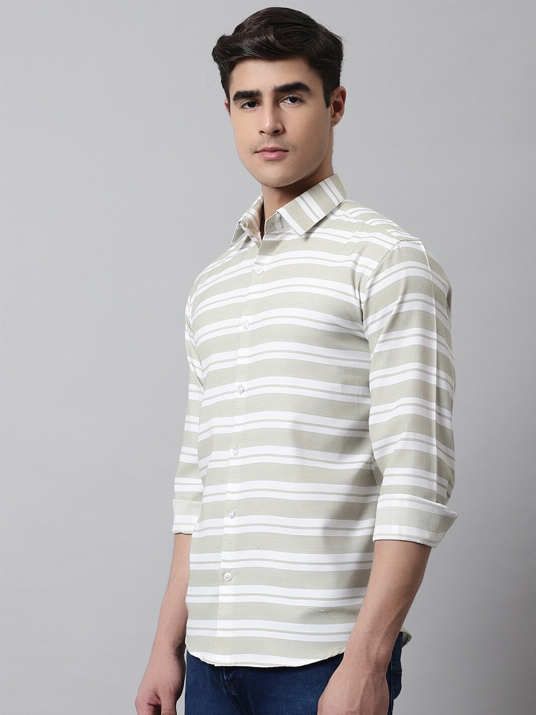 

JAINISH Men Classic Horizontal Stripes Casual Shirt, Green