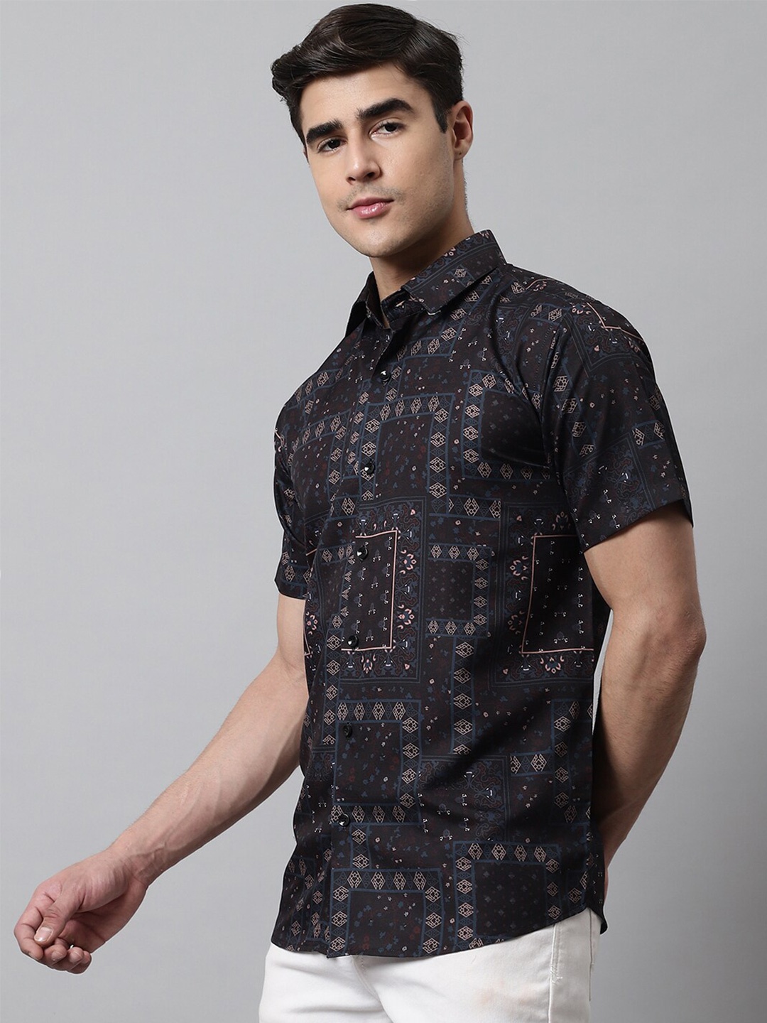 

JAINISH Men Classic Printed Cotton Casual Shirt, Black