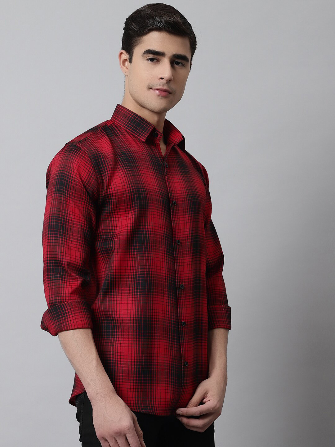 

JAINISH Men Classic Tartan Checks Cotton Casual Shirt, Red