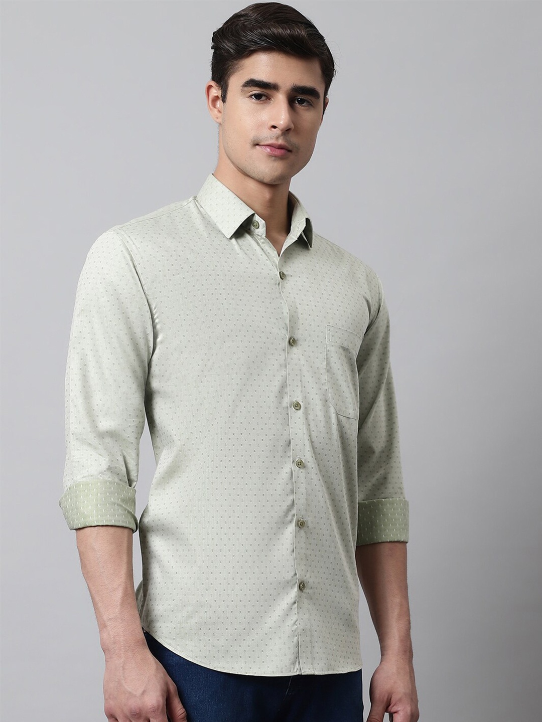 

JAINISH Men Classic Printed Pure Cotton Casual Shirt, Green
