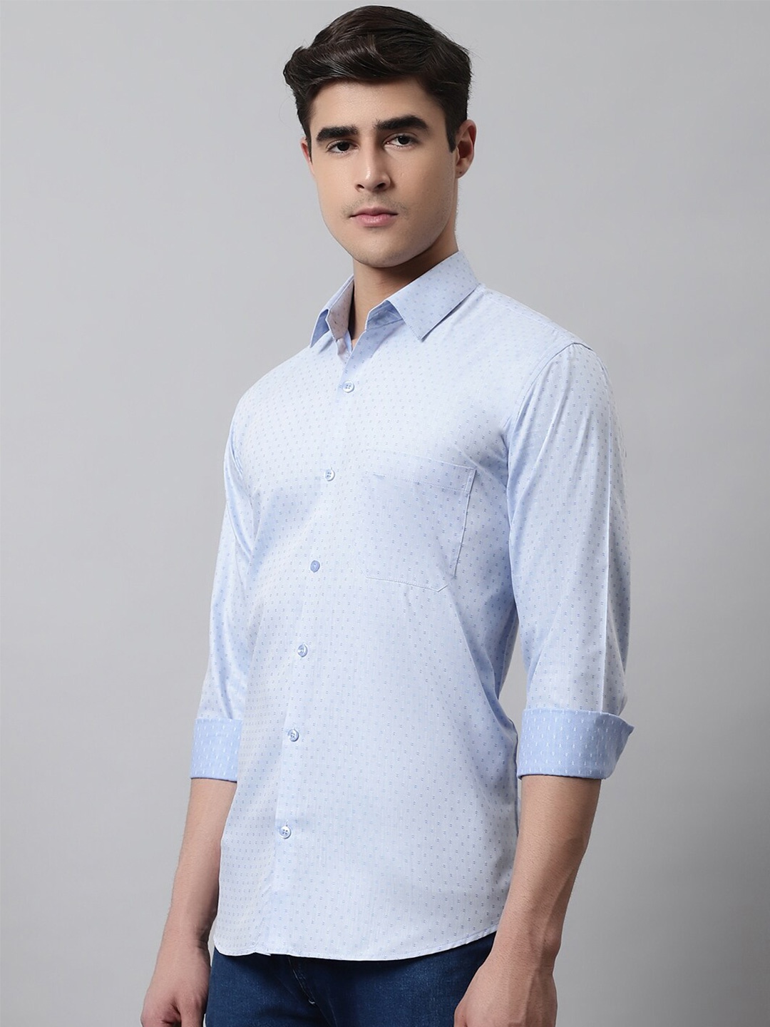 

JAINISH Men Classic Printed Pure Cotton Casual Shirt, Turquoise blue