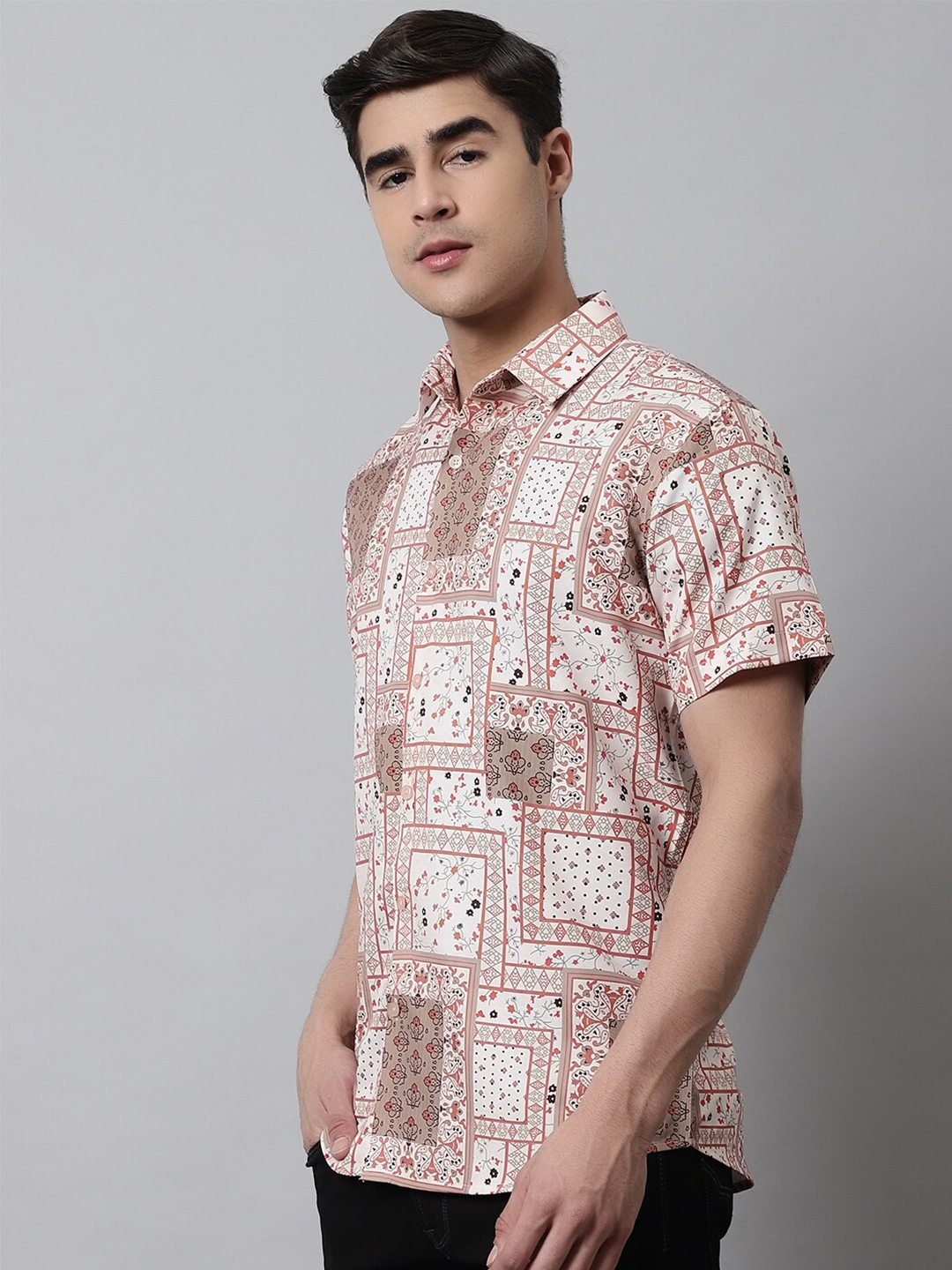 

JAINISH Men Classic Printed Cotton Casual Shirt, Peach