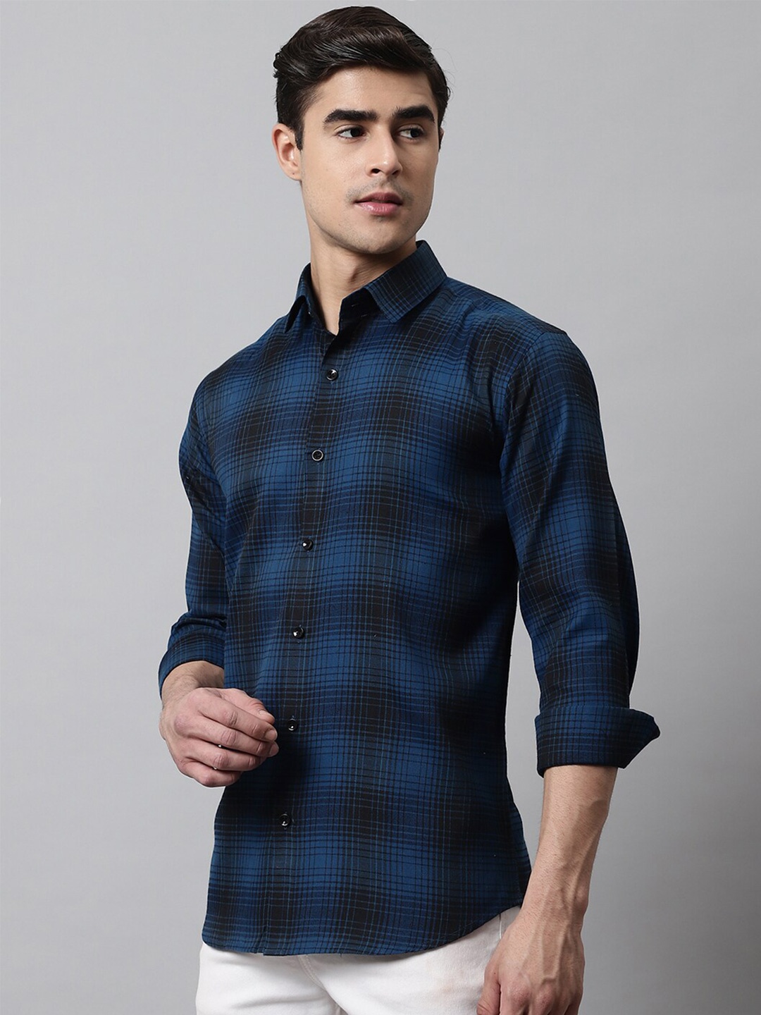 

JAINISH Men Cotton Classic Tartan Checks Checked Casual Shirt, Blue
