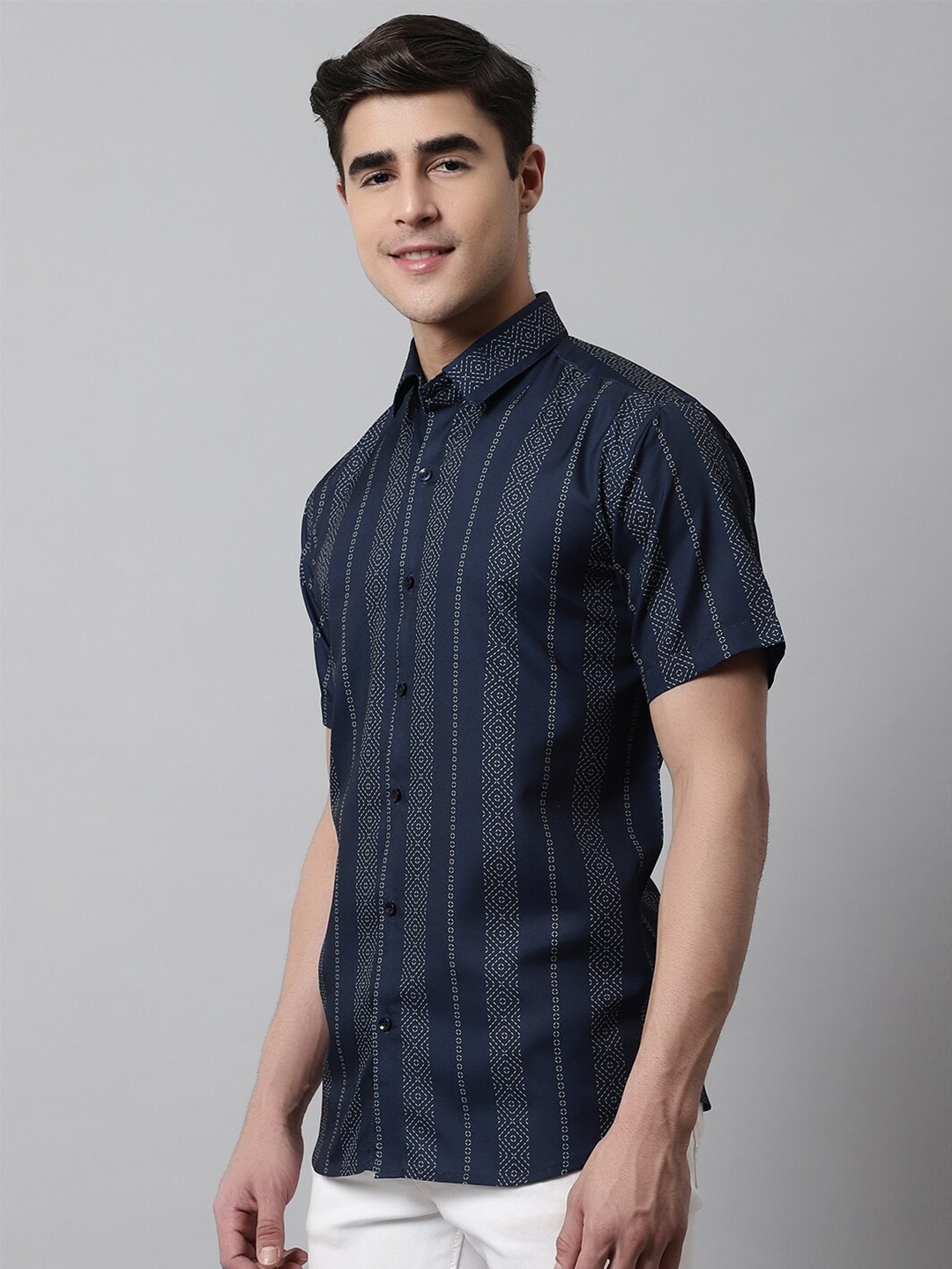 

JAINISH Men Cotton Classic Printed Casual Shirt, Navy blue