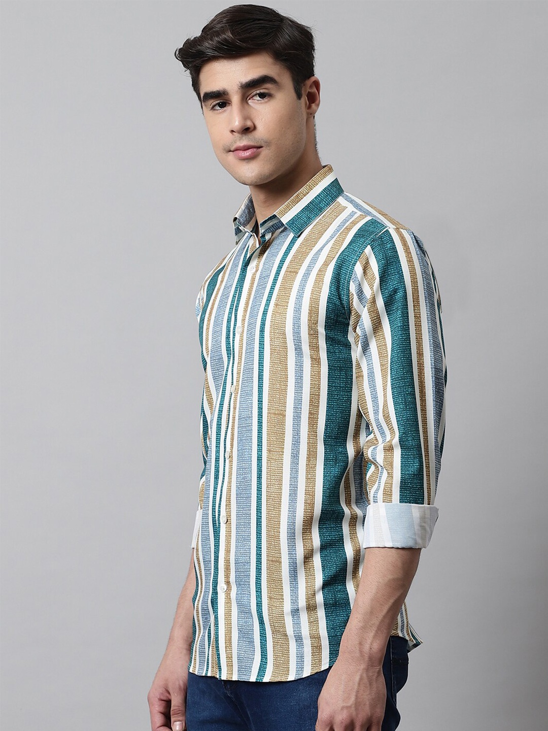 

JAINISH Men Cotton Classic Striped Casual Shirt, Brown