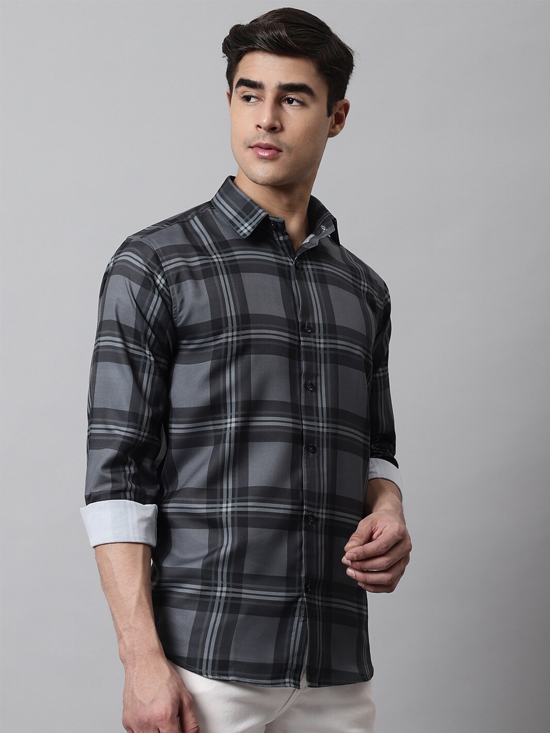 

JAINISH Men Cotton Classic Tartan Checks Checked Casual Shirt, Charcoal