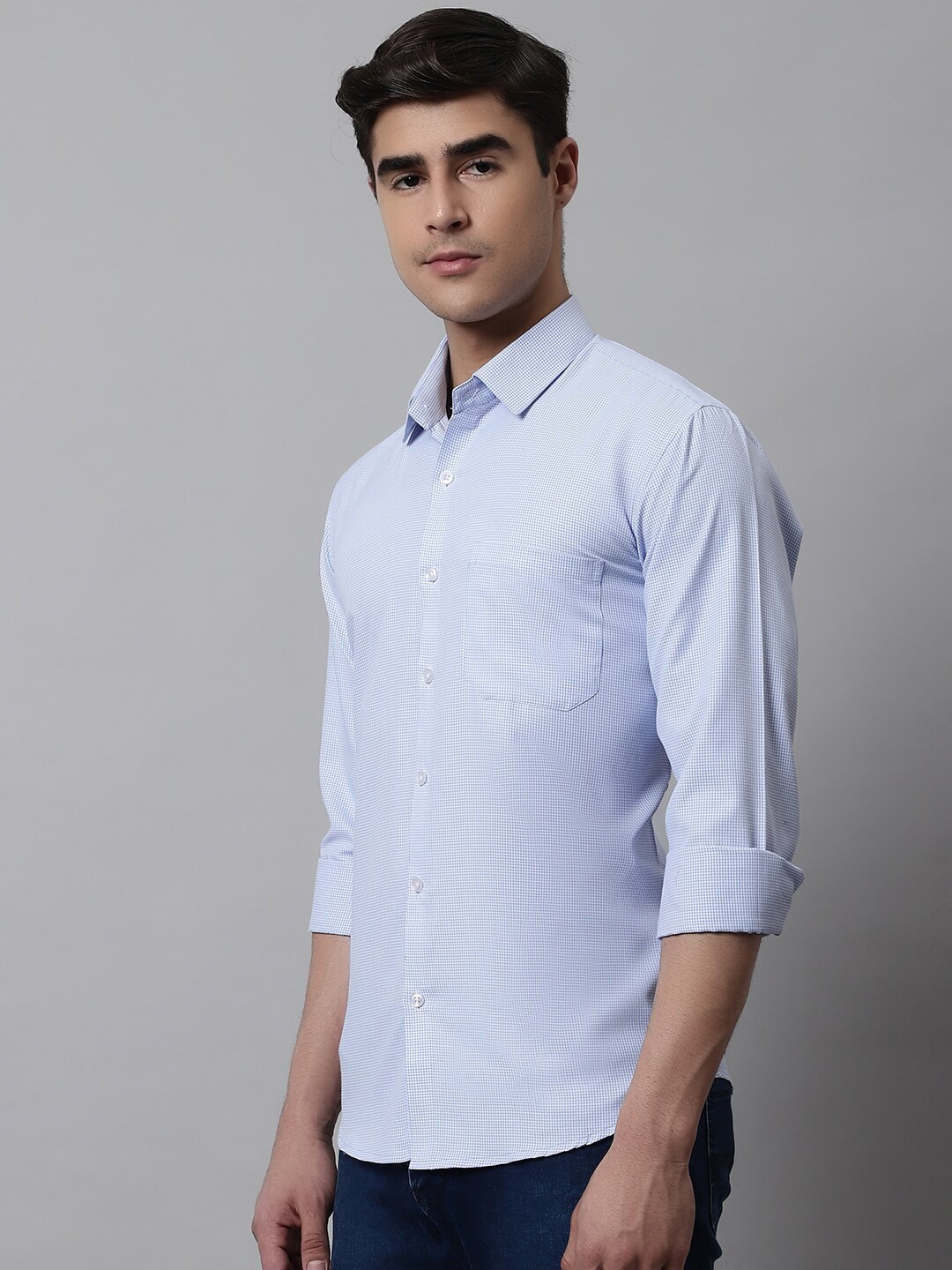 

JAINISH Men Cotton Classic Micro Checks Checked Casual Shirt, Blue
