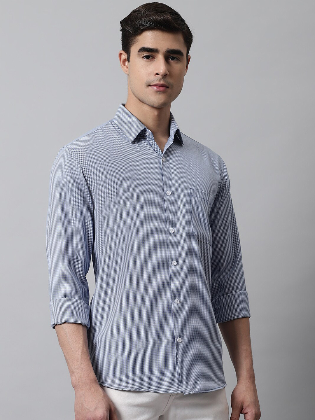 

JAINISH Men Cotton Classic Micro Checks Checked Casual Shirt, Blue