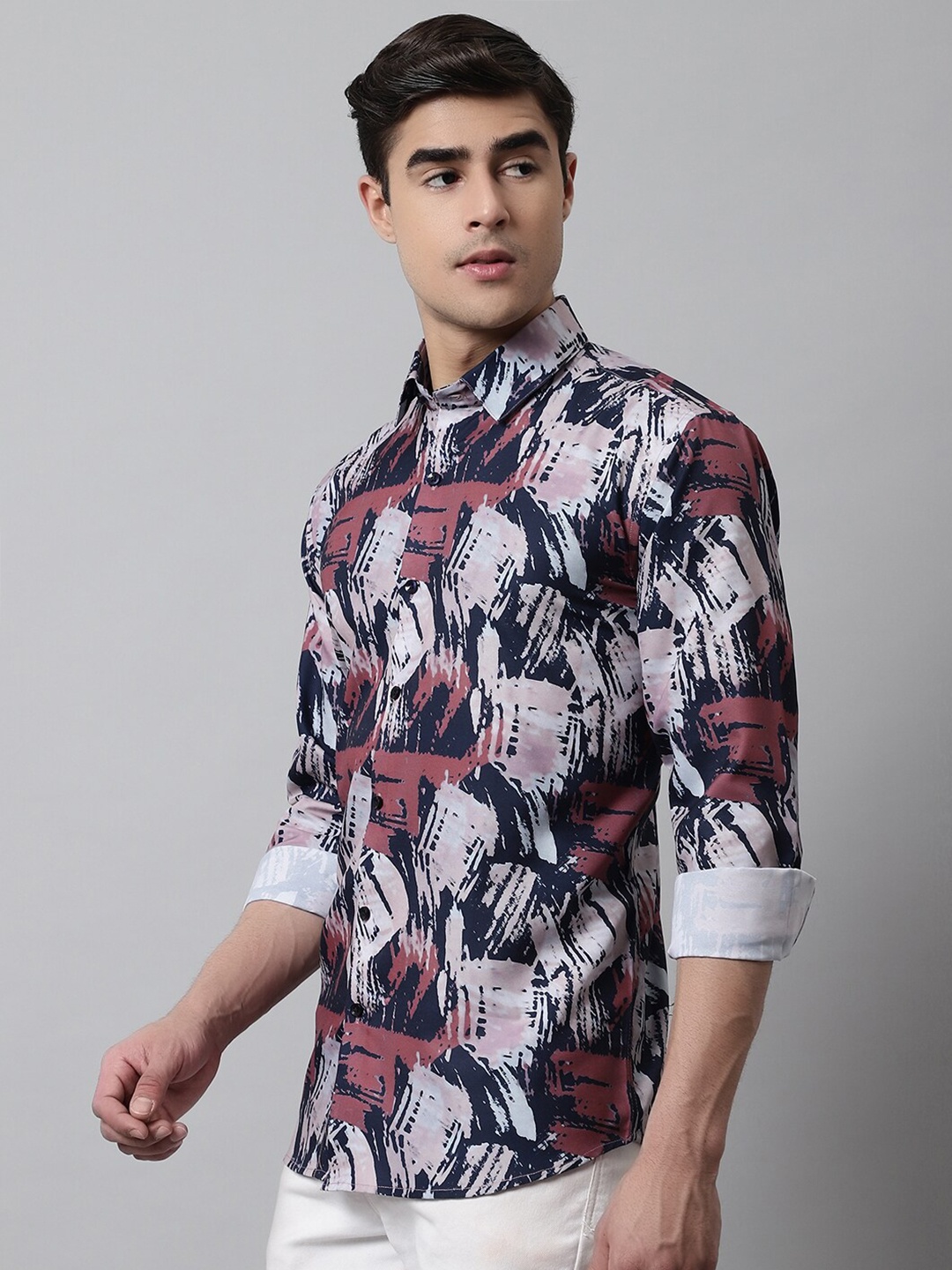 

JAINISH Men Cotton Classic Printed Casual Shirt, Navy blue