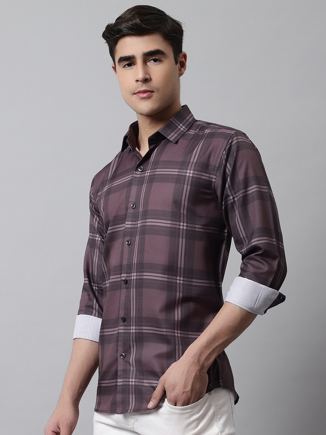 

JAINISH Men Cotton Classic Tartan Checks Checked Casual Shirt, Brown
