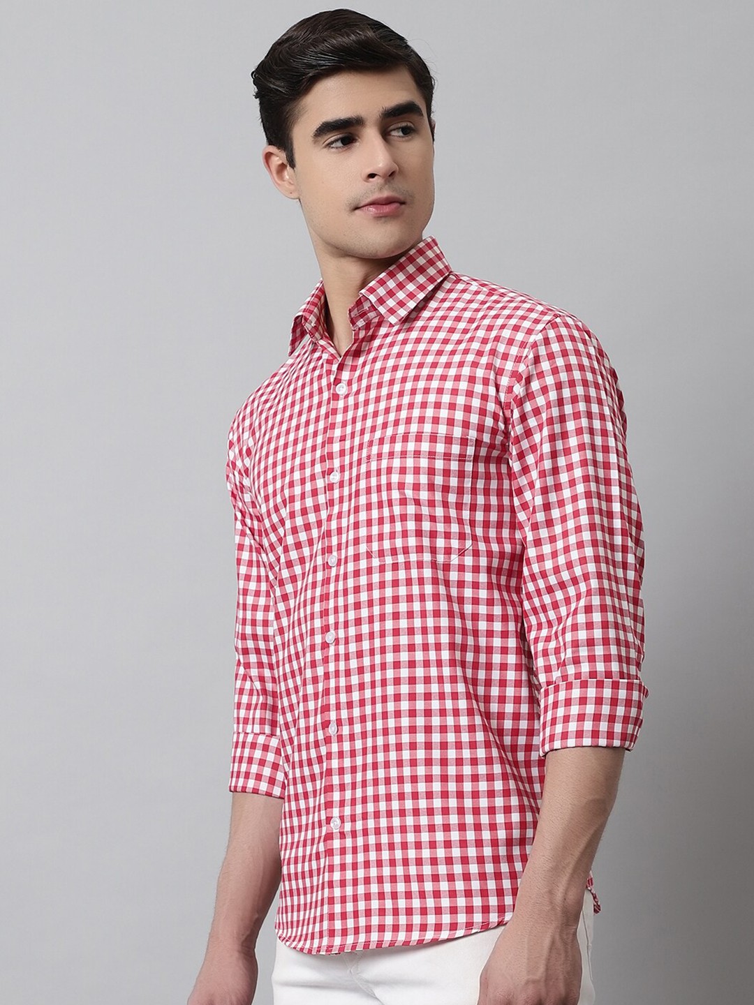 

JAINISH Men Cotton Classic Gingham Checks Checked Casual Shirt, Red