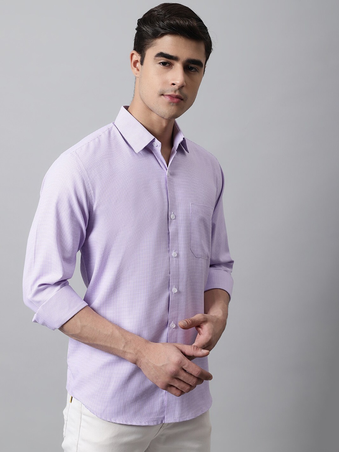 

JAINISH Men Cotton Classic Micro Checks Checked Casual Shirt, Purple