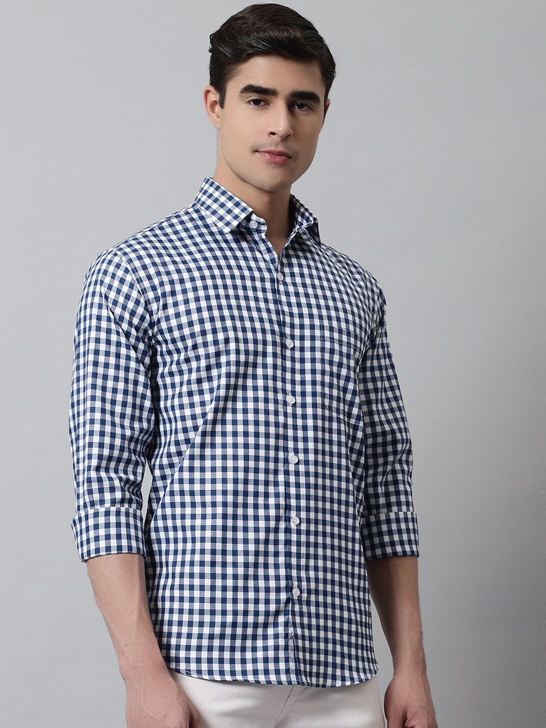 

JAINISH Men Cotton Classic Gingham Checks Checked Casual Shirt, Blue