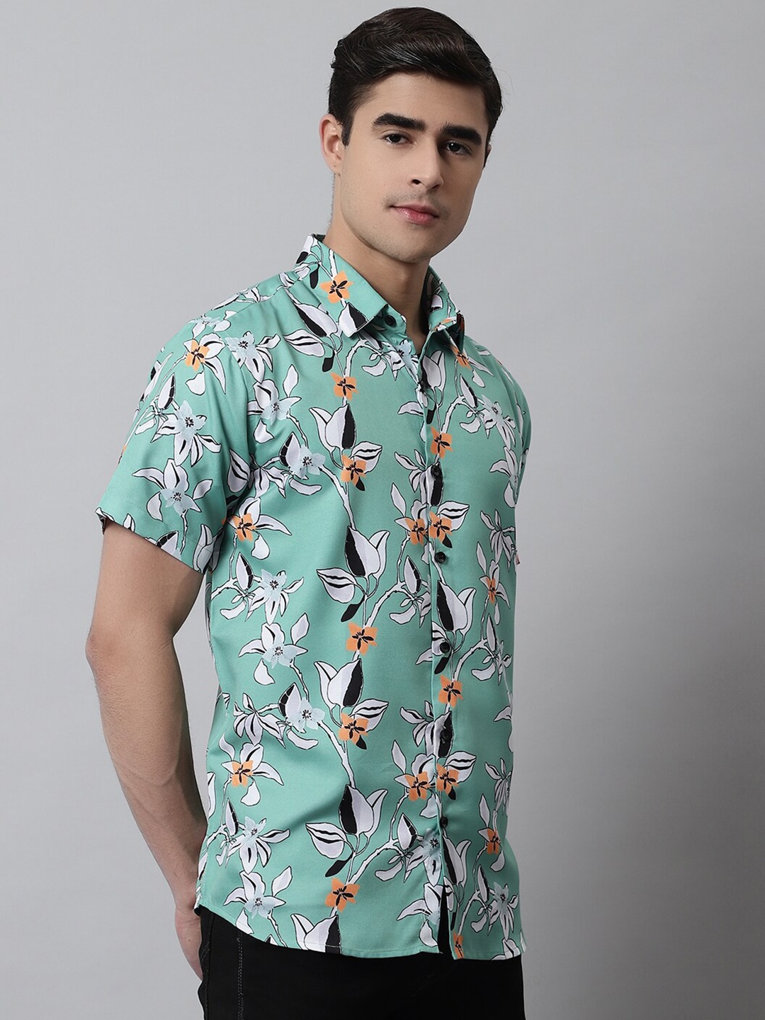 

JAINISH Men Cotton Classic Floral Printed Casual Shirt, Green