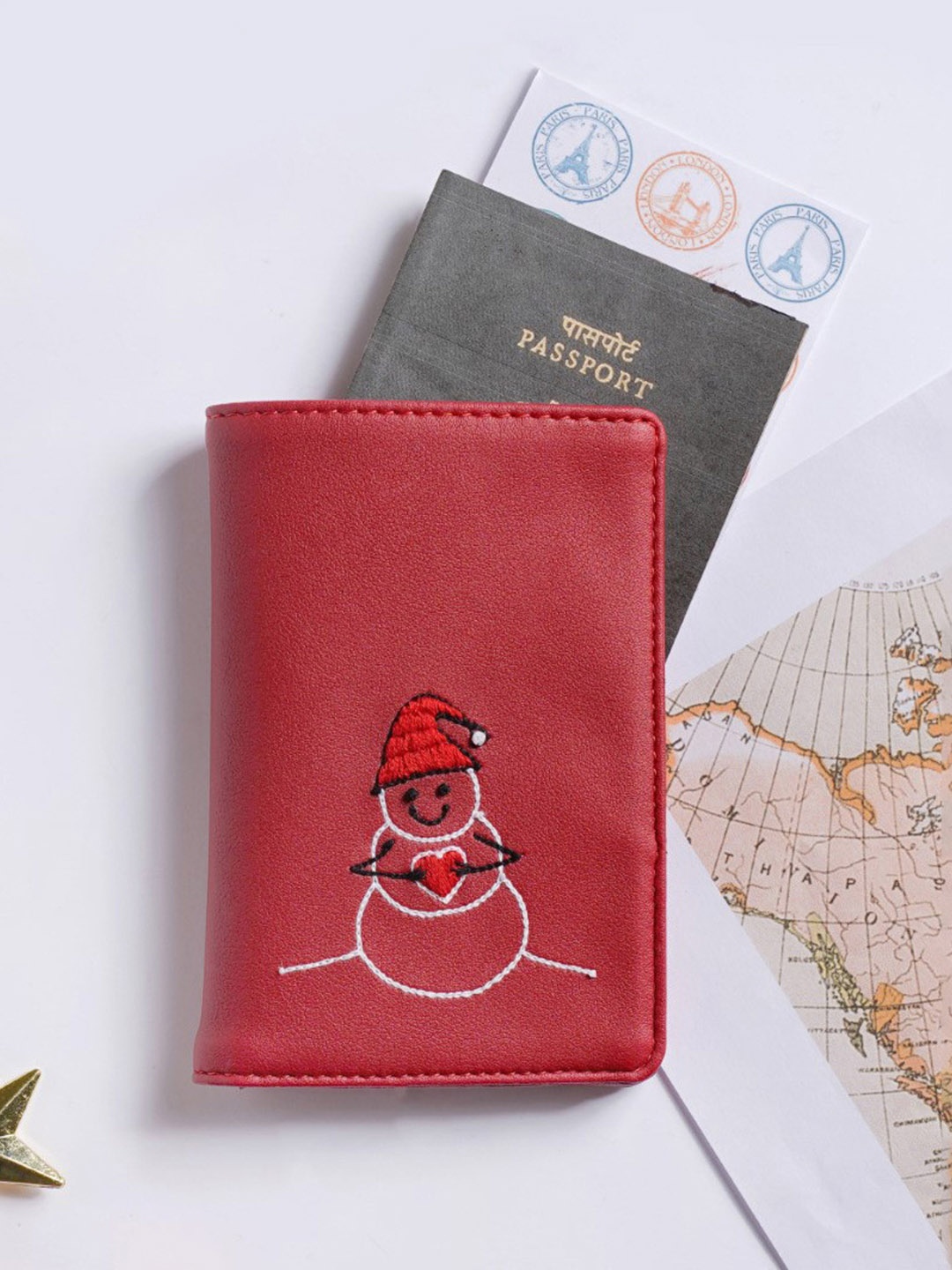 

Nestasia Snowman Embroidered Passport Cover, Red