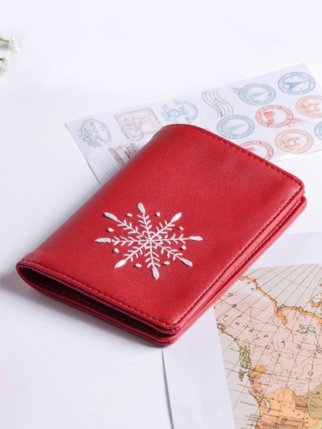 

Nestasia Snowflake Embroidered Passport Cover, Red